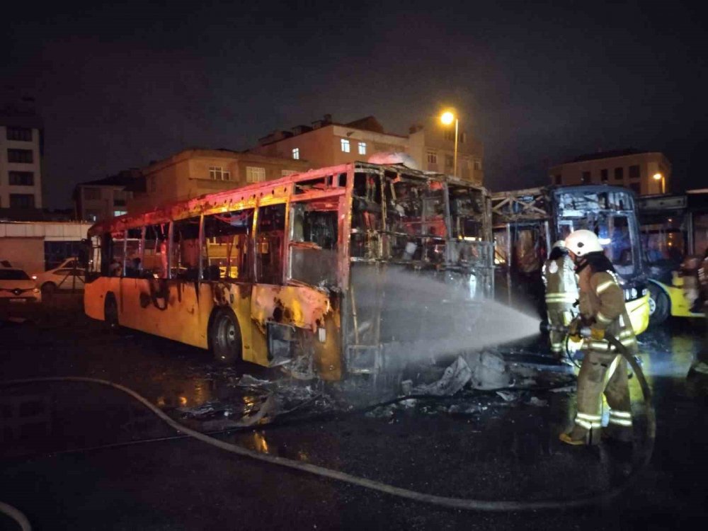 Park halindeki 3 halk otobüsü alev alev yandı