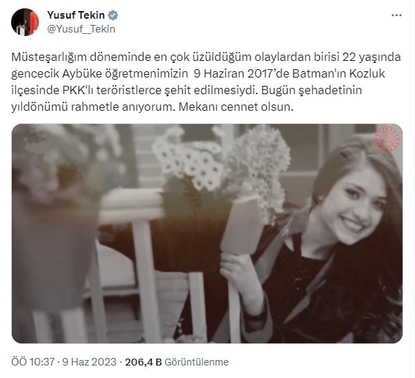 Bakan Tekin'den 'Aybüke öğretmen' paylaşımı