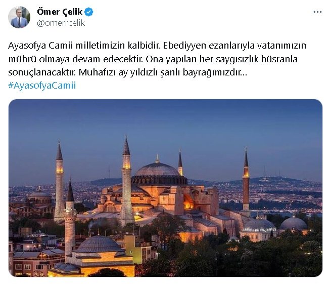 AK Parti'li Çelik'ten Ayasofya Camii önünde yapılan bayraklı provokasyona tepki
