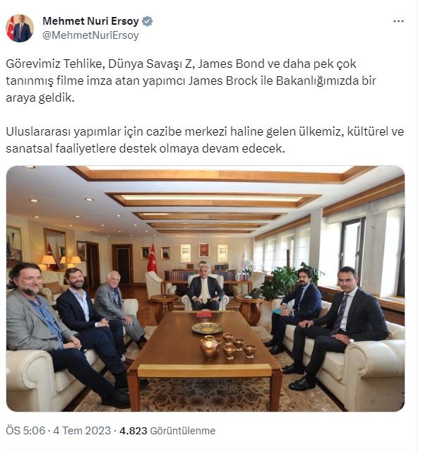 Bakan Ersoy, yapımcı James Brock ile görüştü