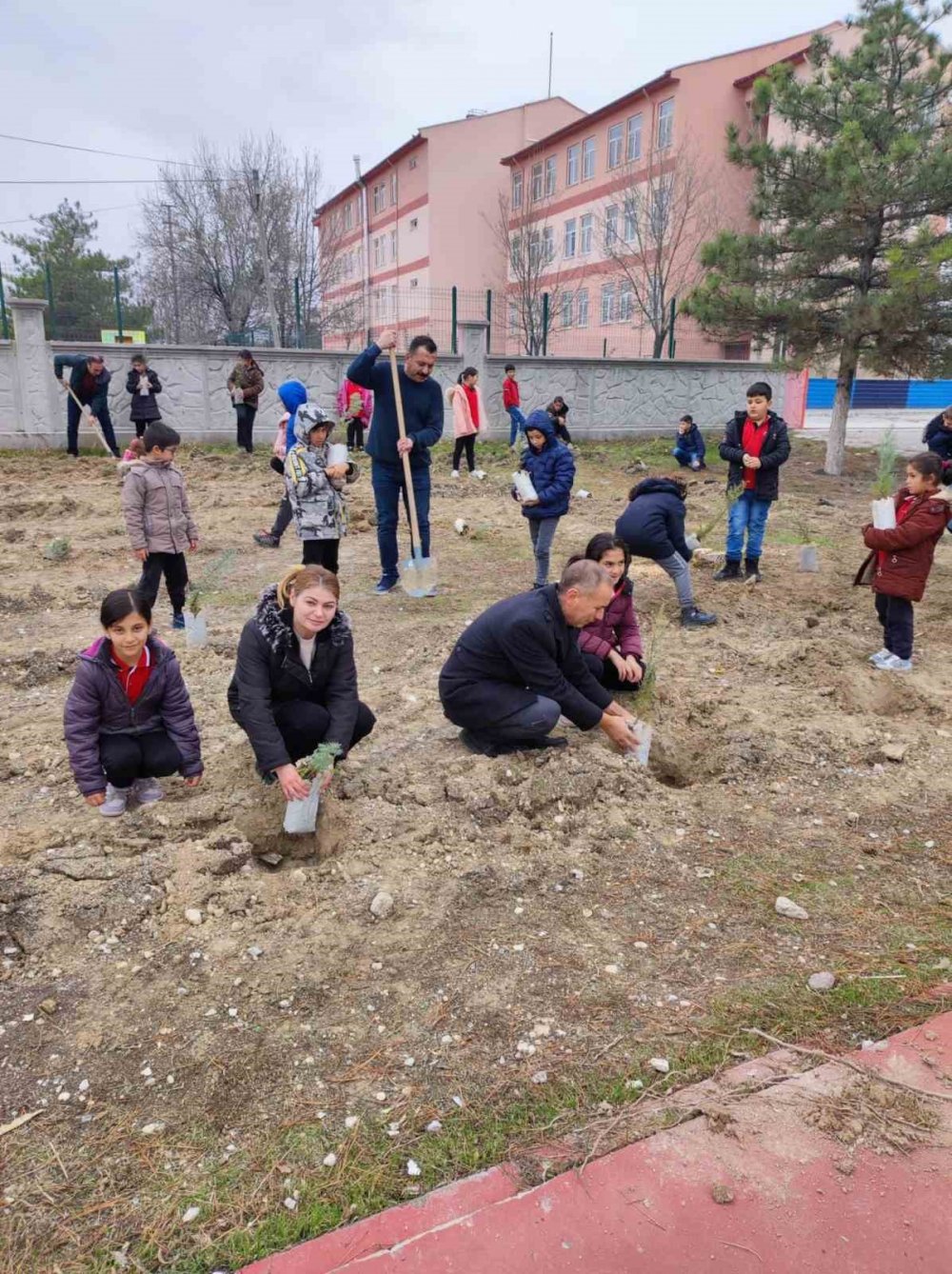 Konya Karapınar’da öğrenciler fidanları toprakla buluşturdu