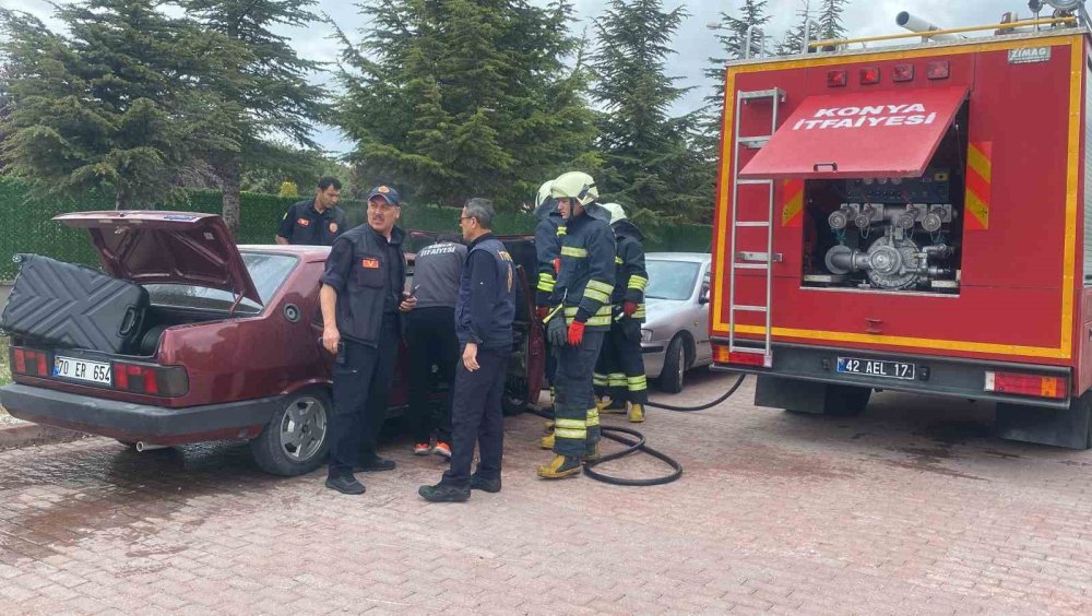 Konya’daki tıp fakültesi hastanesi otoparkında yangın