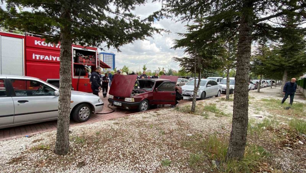 Konya’daki tıp fakültesi hastanesi otoparkında yangın