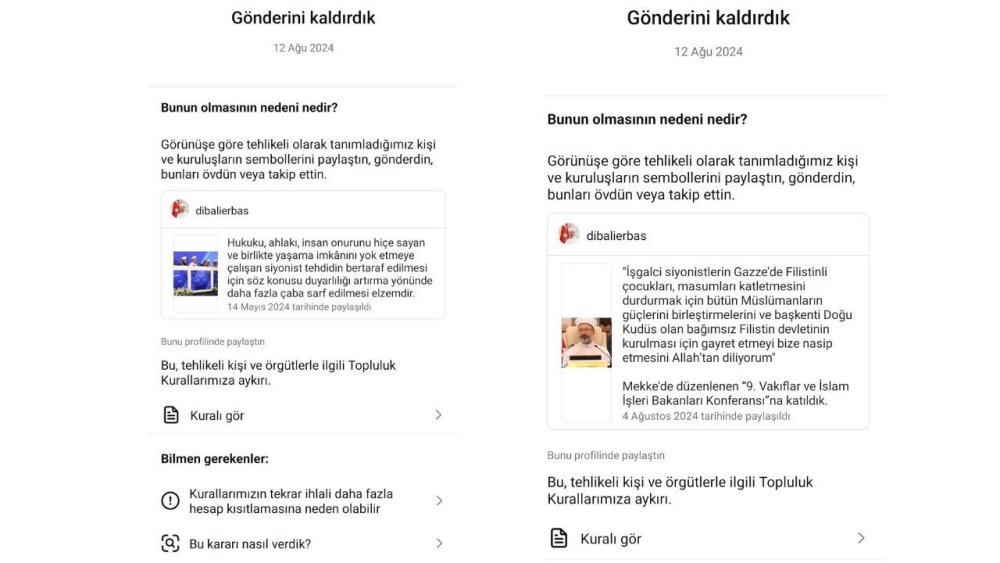 Instagram, Diyanet İşleri Başkanı Erbaş’ın iki ayrı mesajını sildi