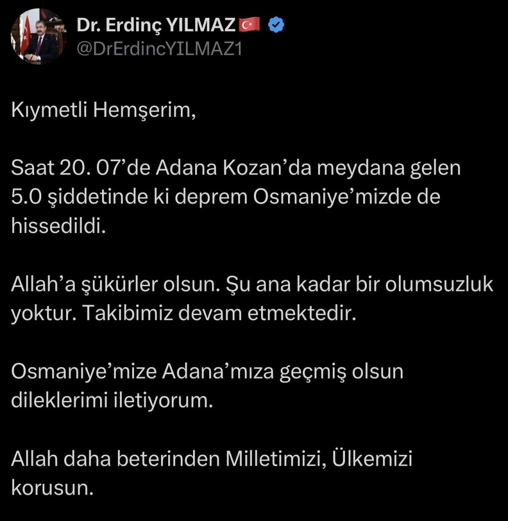 Adana’da meydana gelen deprem Osmaniye’de de hissedildi