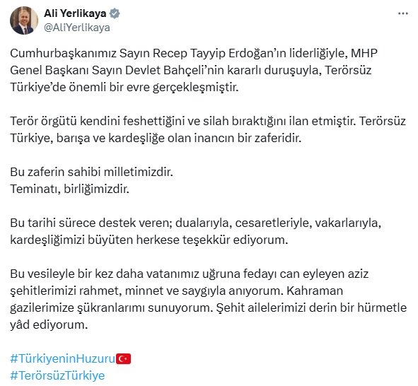 Bakan Yerlikaya: Türkiye Yüzyılı'nı terörsüz bir gelecek üzerine kuracağız