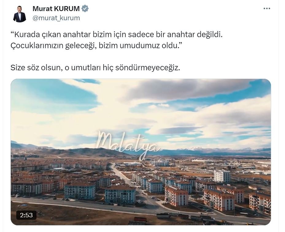 Bakan Kurum, Malatya'da tamamlanan konutların görüntülerini paylaştı