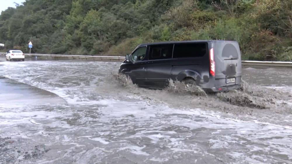 Sağanak sonrası göle dönen caddede domuz boğuldu