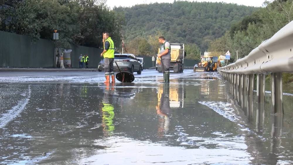 Sağanak sonrası göle dönen caddede domuz boğuldu