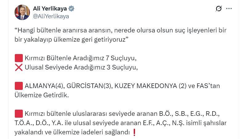 Aranan 10 suçlu Türkiye'ye getirildi