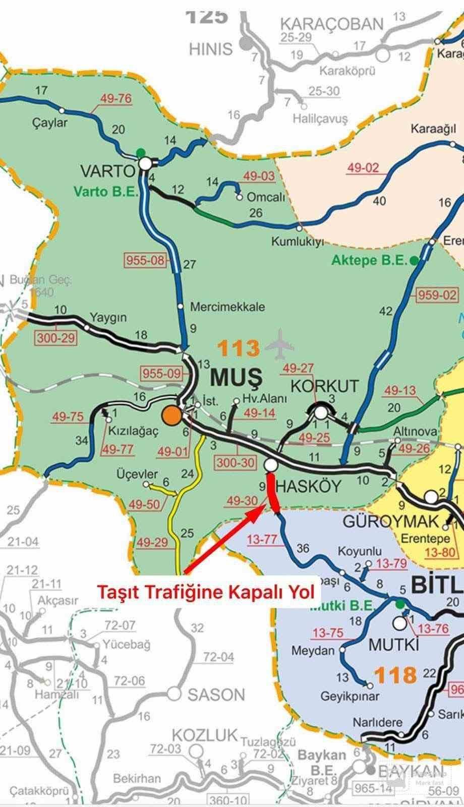 Muş’ta yoğun kar yağışı: Hasköy-Mutki yolu ulaşıma kapandı