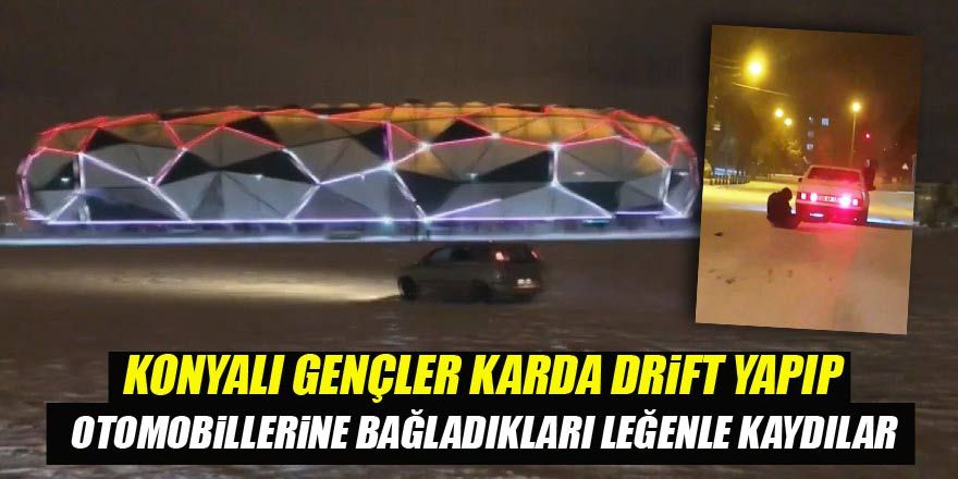 Karda drift yapıp, otomobile bağladıkları leğenle kaydılar