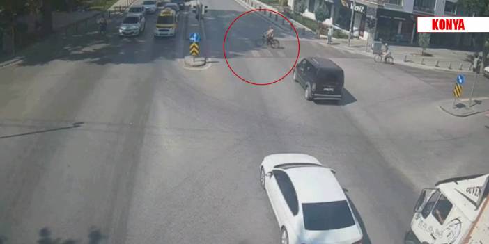Konya'da kırmızı ışıkta geçen bisiklet sürücüsü ağır yaralandı