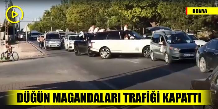 Konya'da düğün magandaları trafiği kapattı